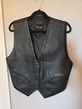 Learsi Men's Black Leather Vest - Large